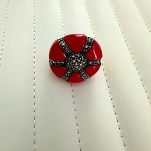 Francis sterling Silver Valentine Coral Ring SZ 8